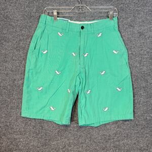 Castaway Nantucket Island Shorts Mens 30 Green Chino Flat Front Whale Print Prep